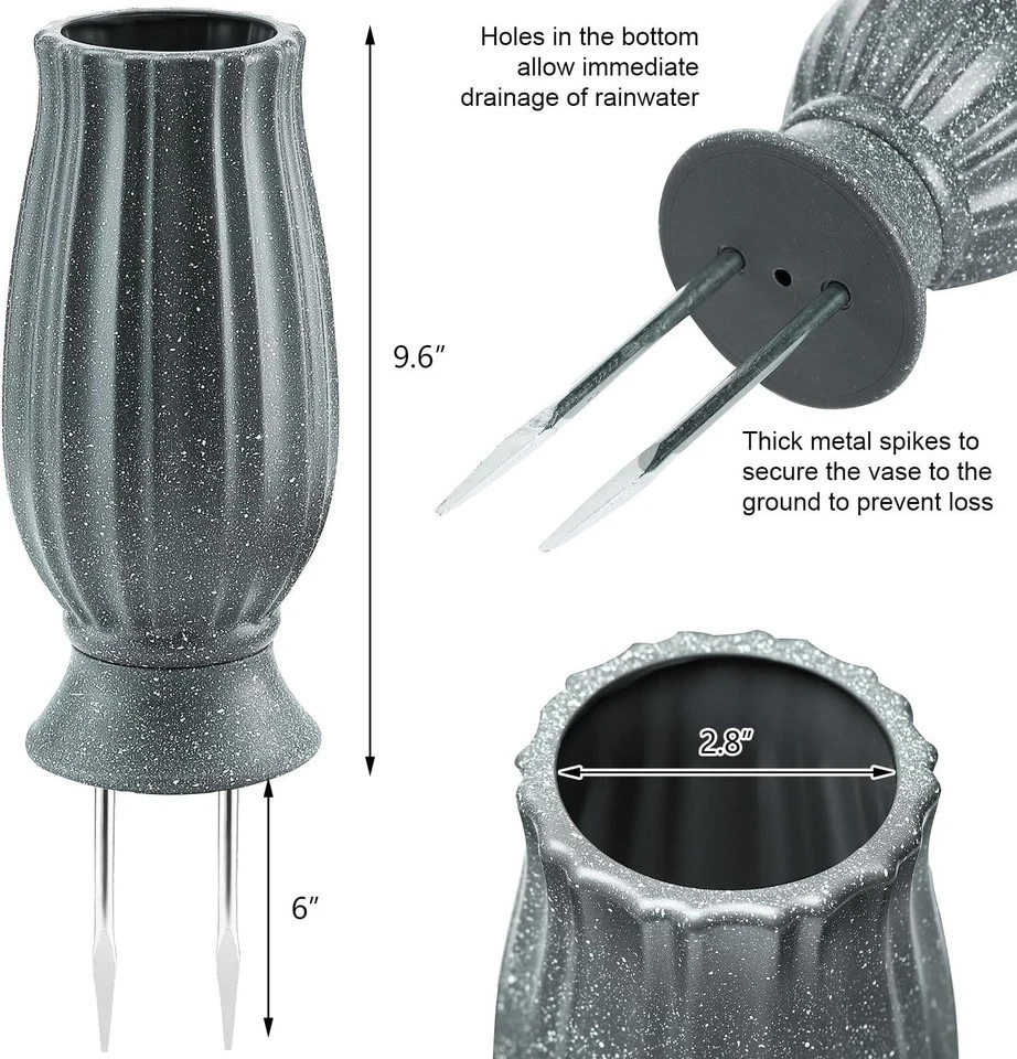 Cemetery Vase with Metal Spike Grave Flower Holder for Artificial Flowers