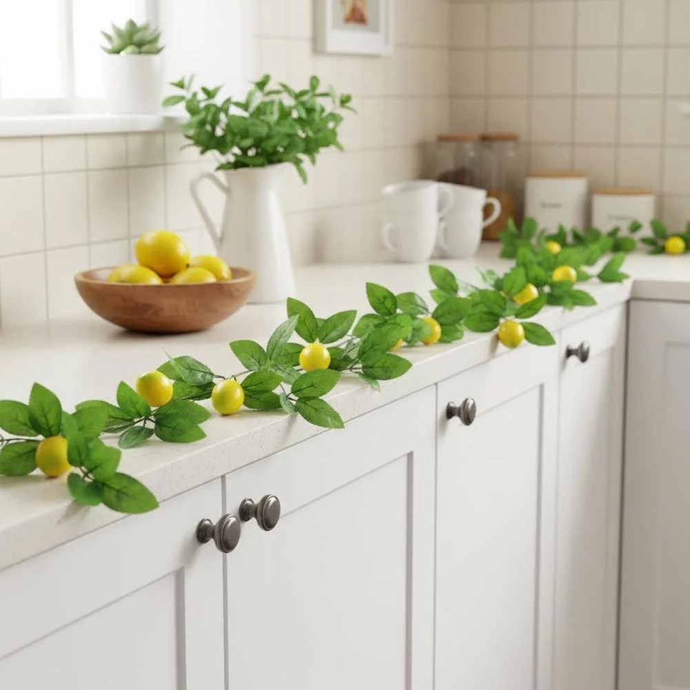 Artificial Lemon Vine Garland with Rose Leaves 90.55in 230cm for Table Draping