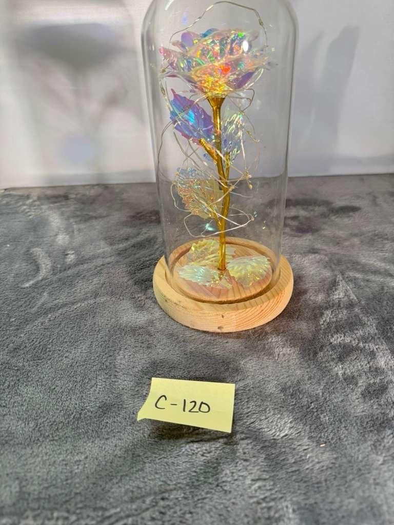 Iridescent Color Changing Flower In Glass Dome