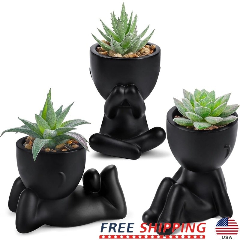Human-Shaped Pots Faux Succulent Plants Indoor Desk Decor Cute Office Gifts New
