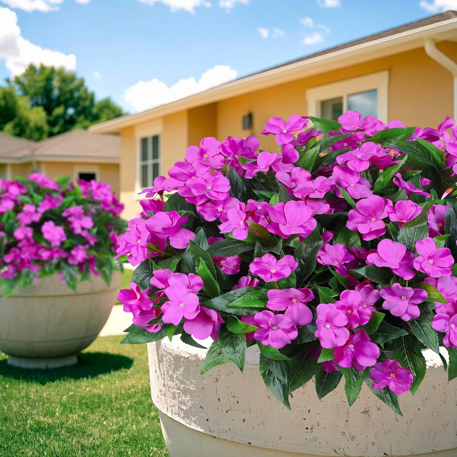 Ouddy Decor 6 Bundles Artificial Impatiens Flowers for Outdoors Decoration, S…