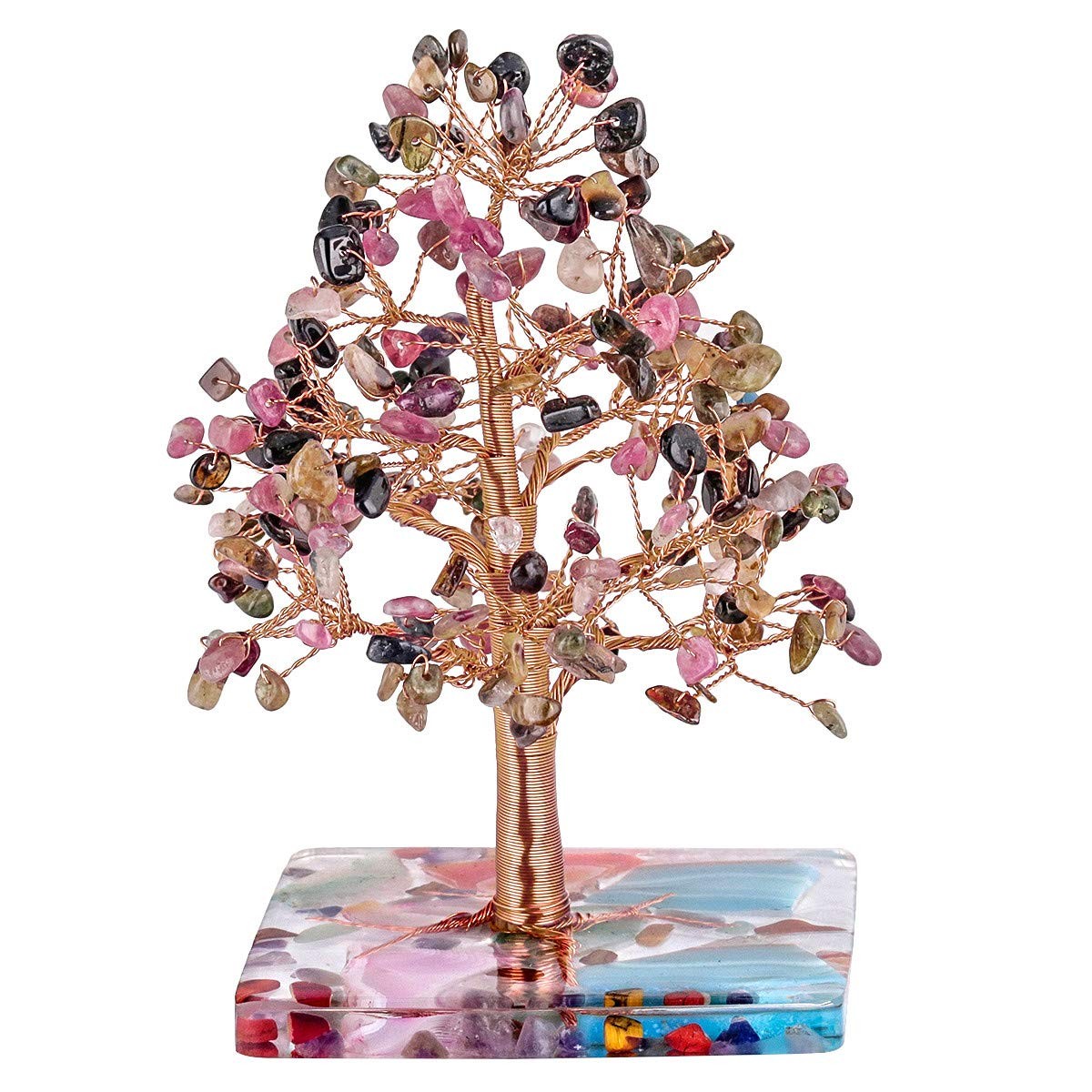 Tourmaline Crystal Tree Tumbled Stones Geode Agate Slice Base 4.76 Inches