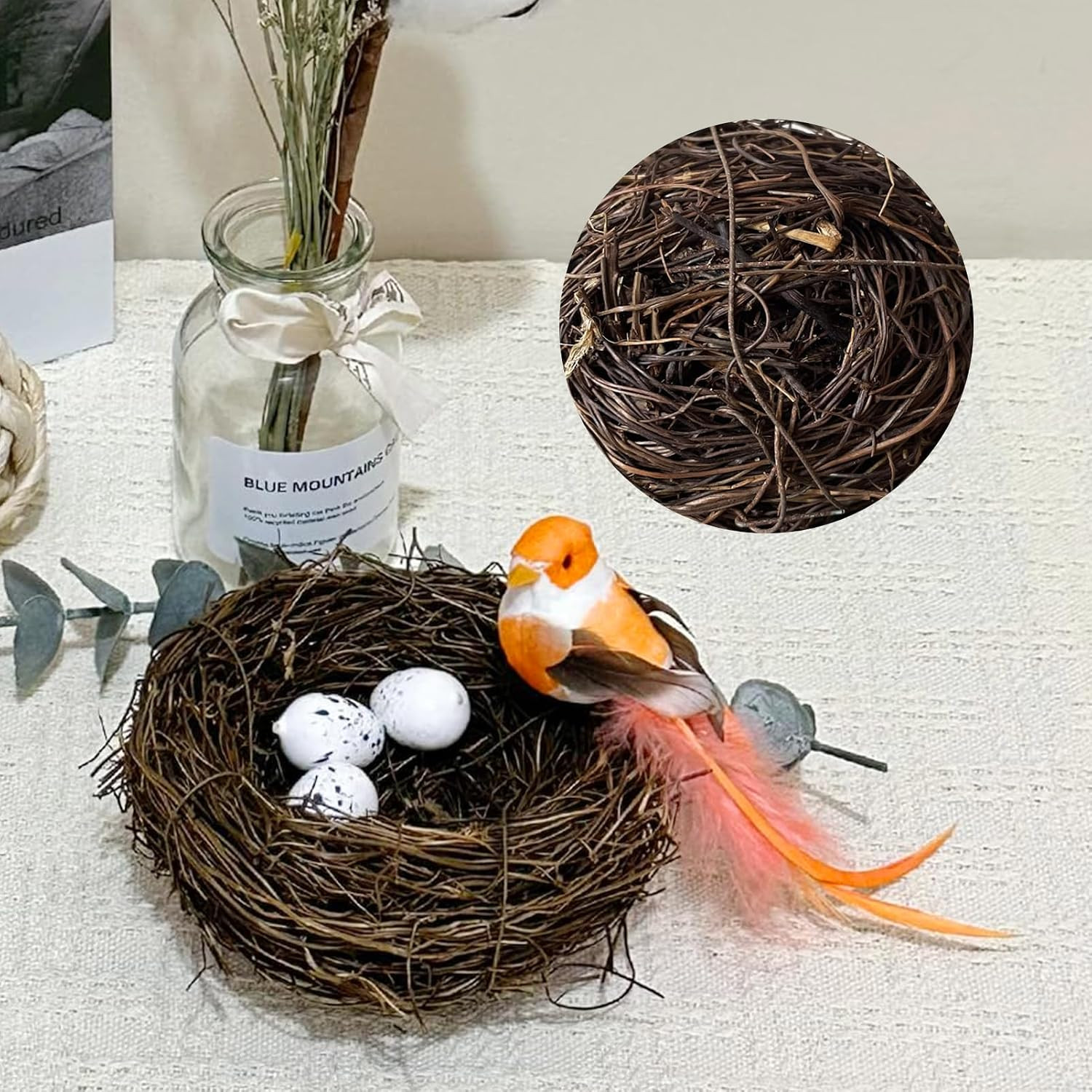 Artificial Birds Nest with Eggs 2 Sets Large Decorative Rattan Birds Nest 4.7Inc