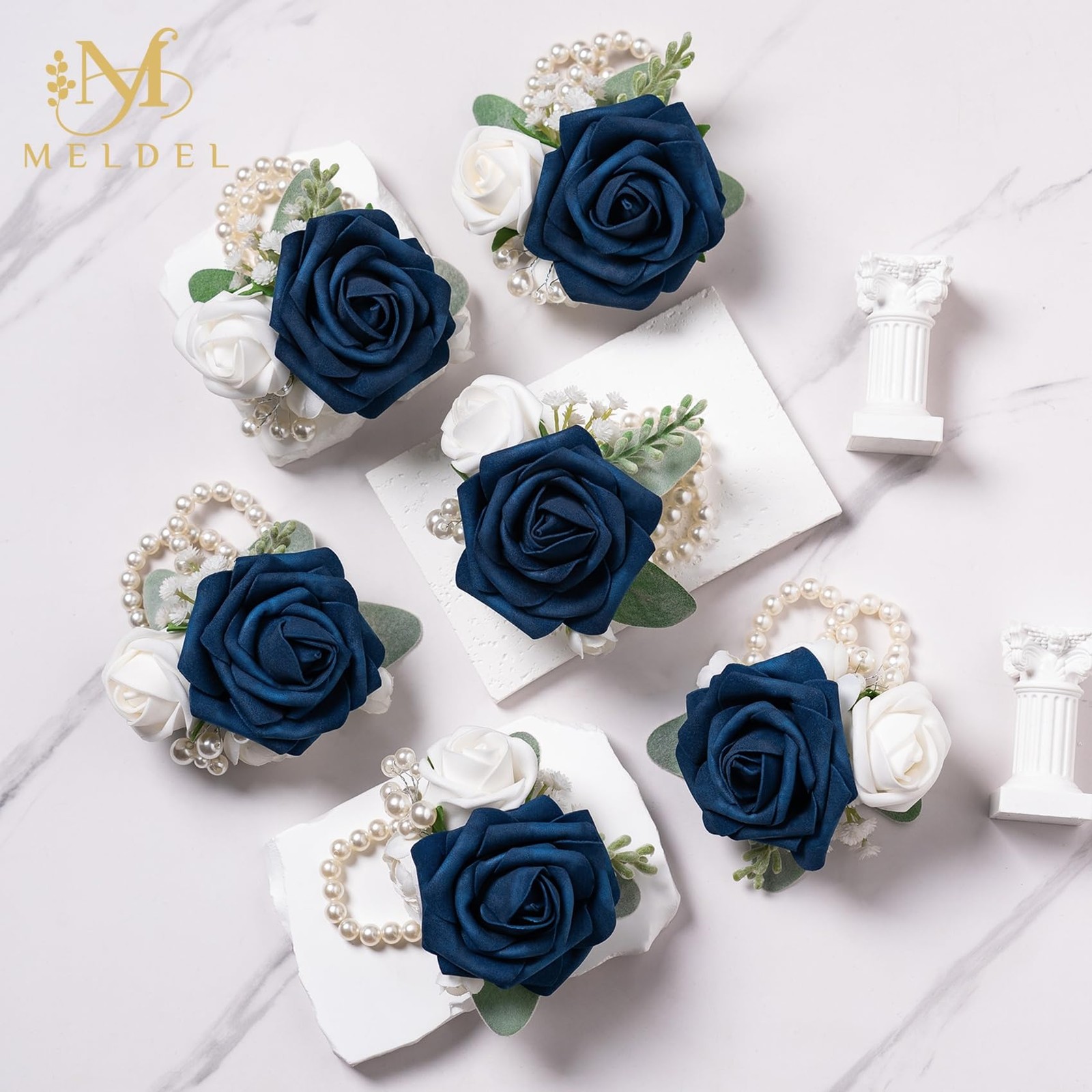 6 PCS Blue Wrist Corsage Prom Flower Girl Mother Wristlet Bridesmaid Wedding