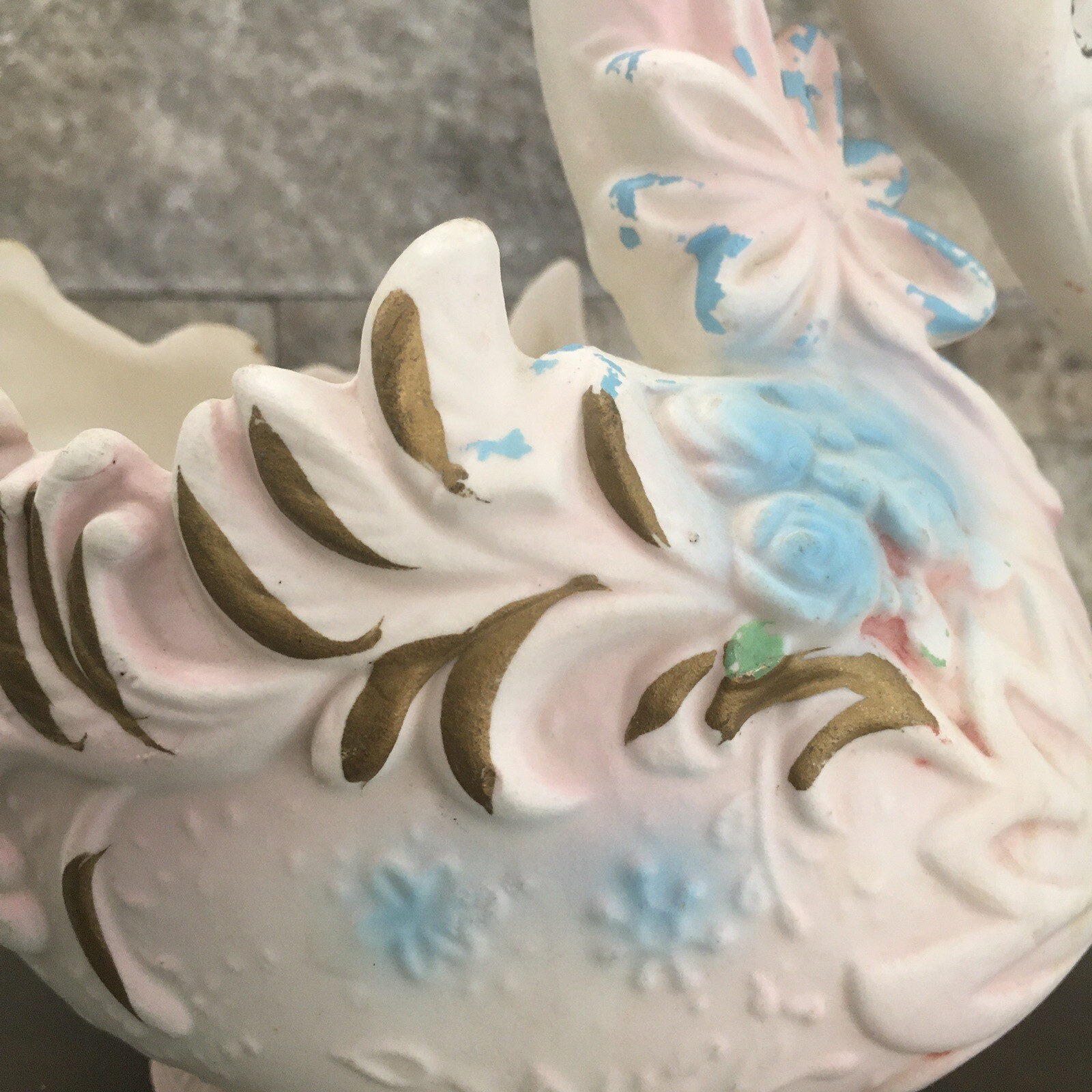 Vintage Mid Century Swan Planter Pink And Blue Gold Gilt Anthropomorphic Planter