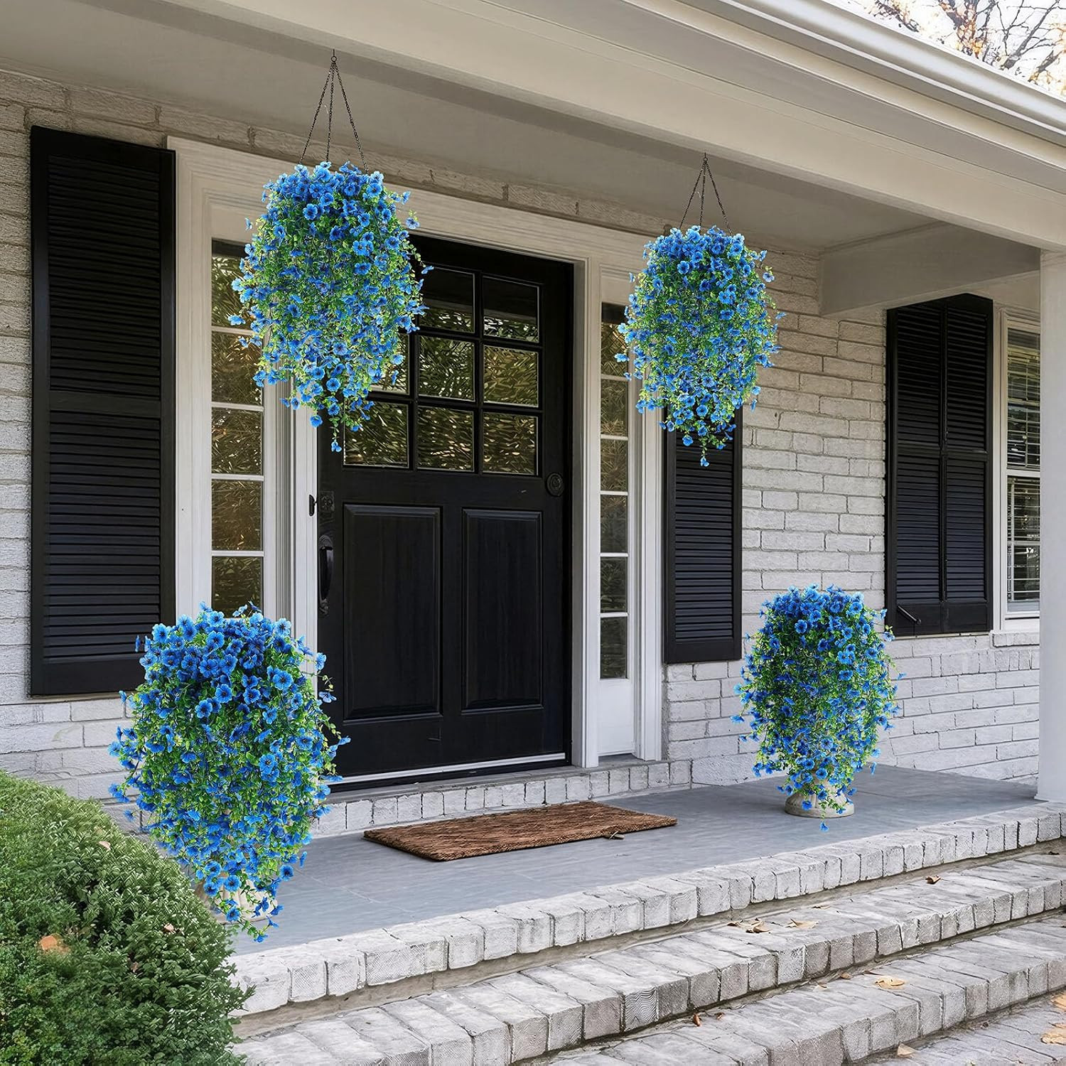 30″ Blue Artificial Hanging Flowers – UV Resistant Faux Plants for Outdoor Decor