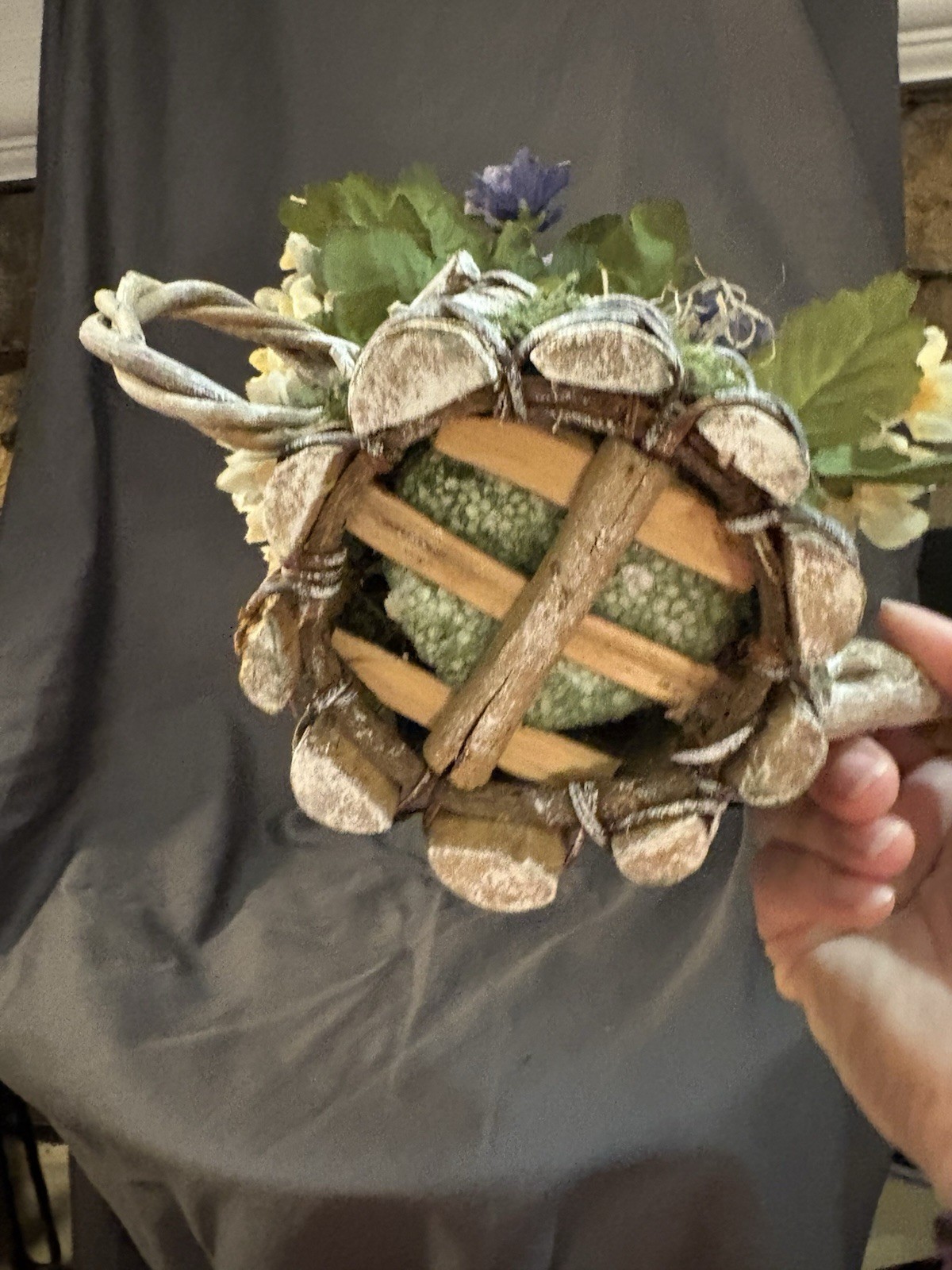 10 X 10” New Handmade Floral Arrangement In Wooden Watering Pot SKU HW6