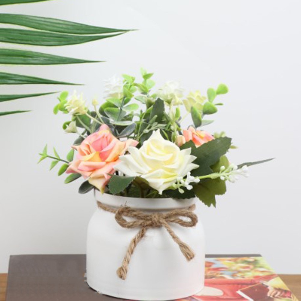 Silk Rose Eucalyptus Camellia Artificial Flowers Potted Plant Nordic Home Office