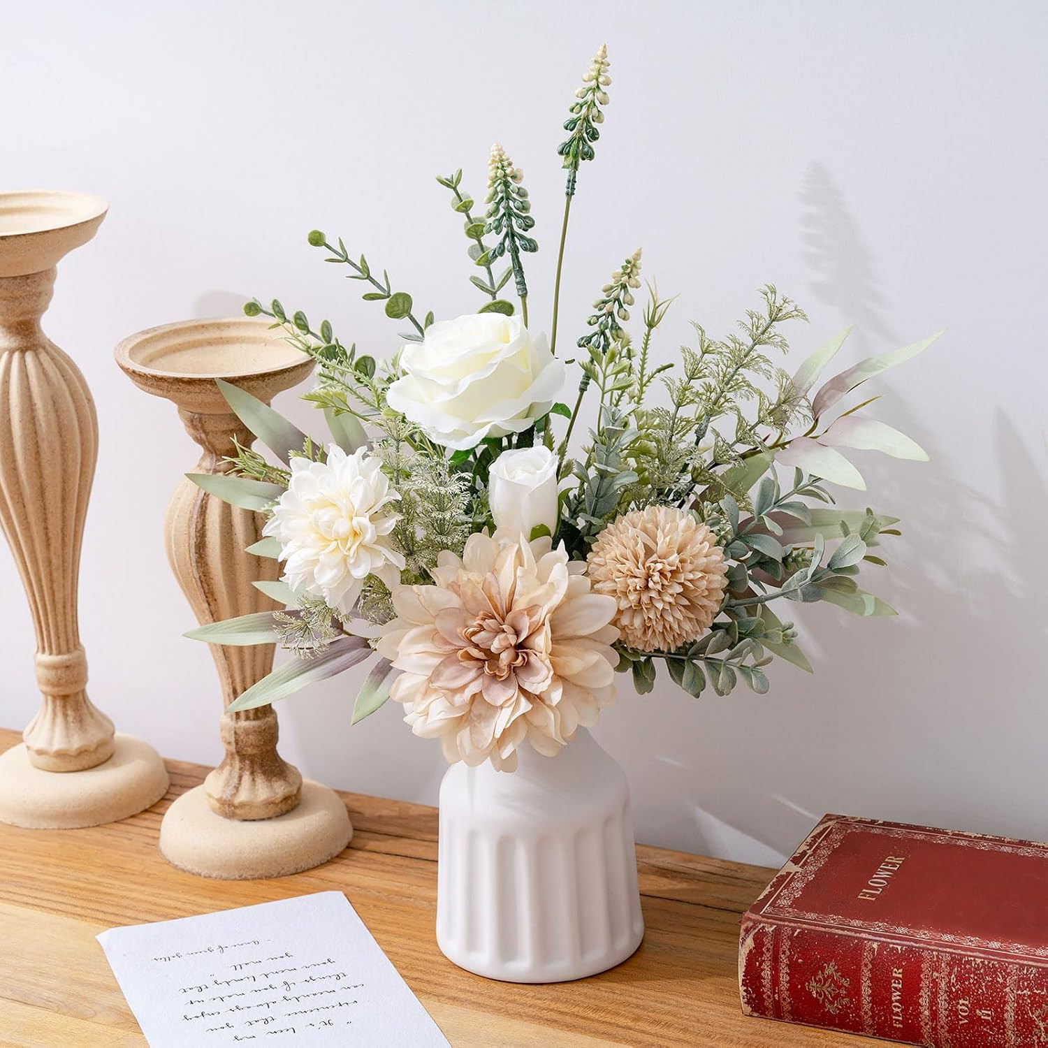Fake Flowers in Vase, Artificial Flowers with Vase, 15.7” Floral Arrangements f