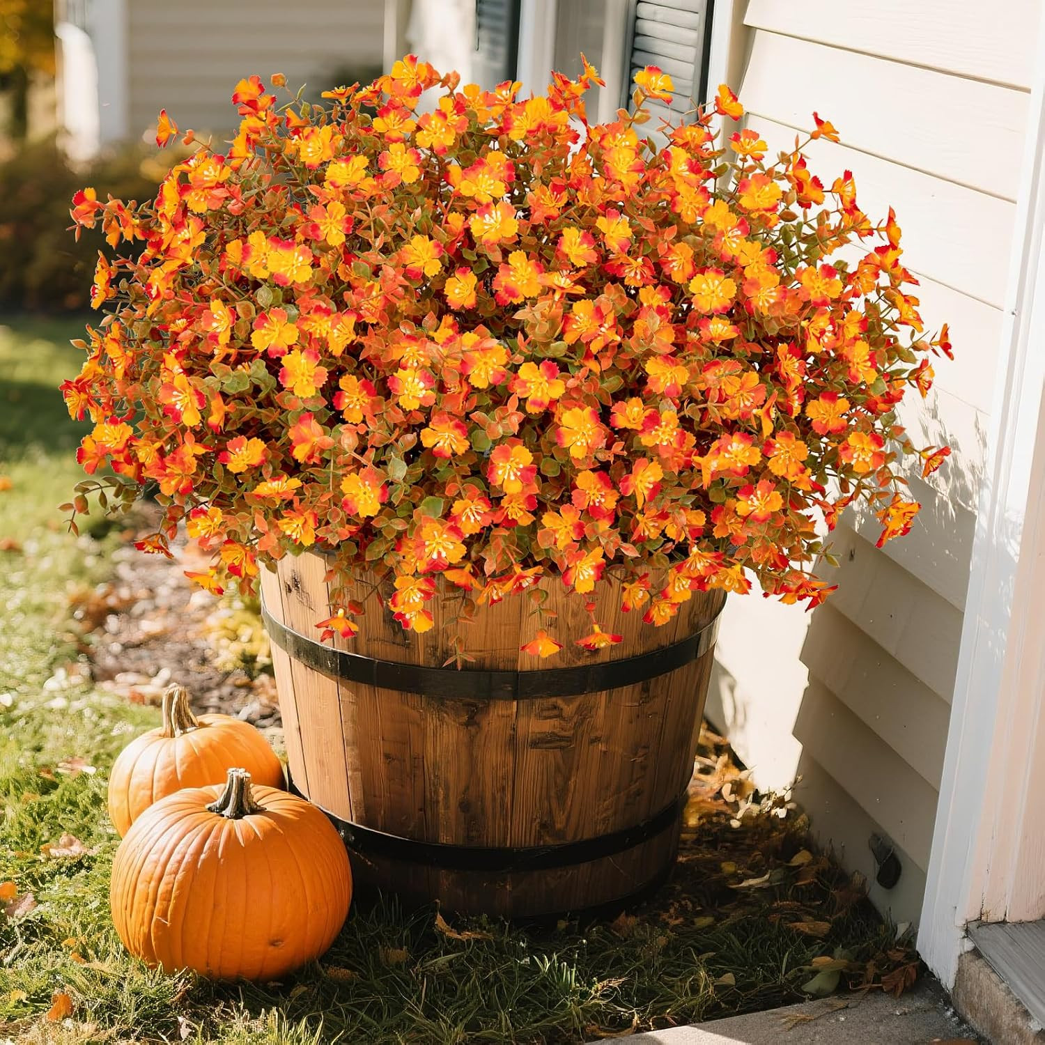 24 Bundles Artificial Silk Fall Flowers for Outdoors, Orange | Fake Mums Plants,