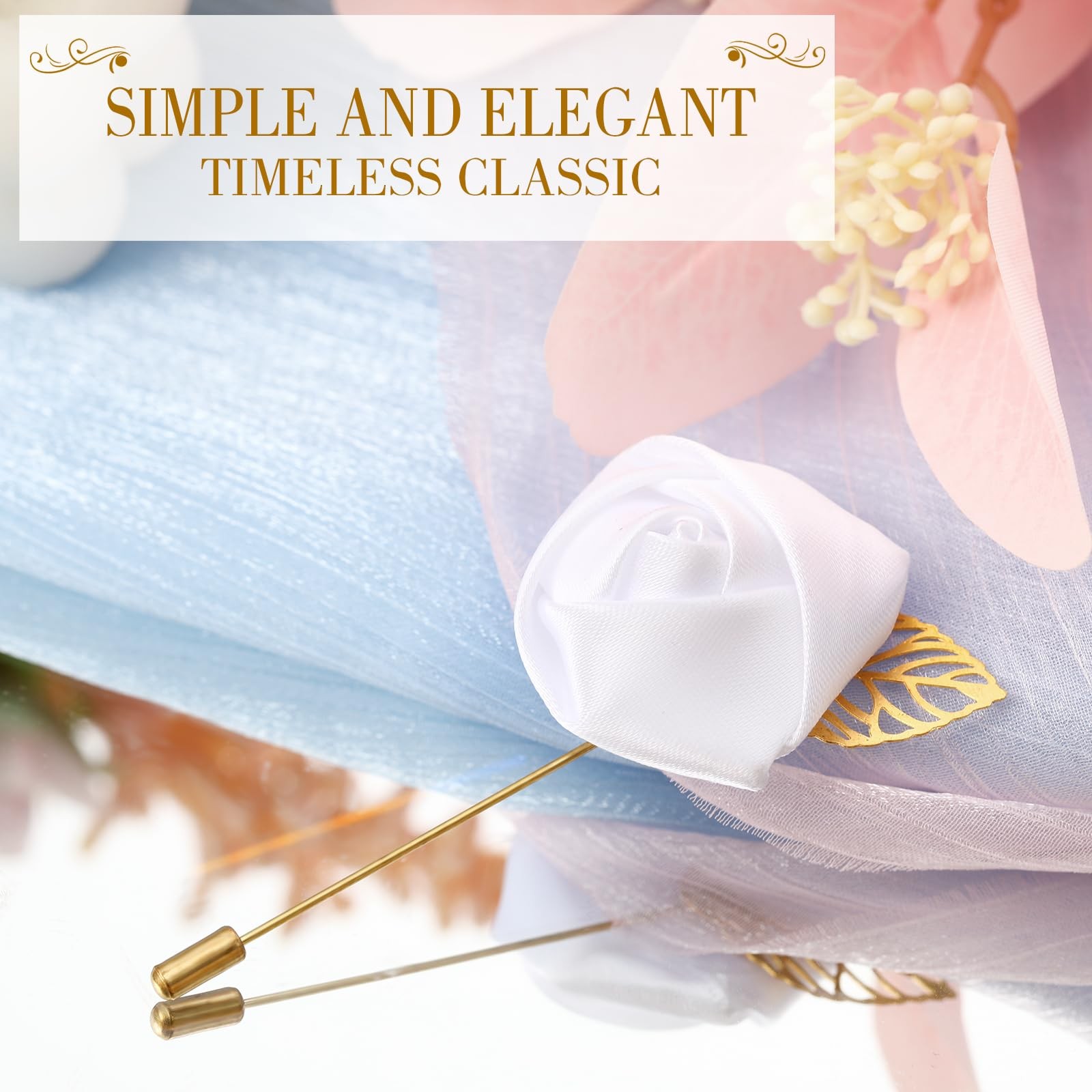 24 Pcs White Rose Boutonniere, Wedding Buttonholes, Pocket, Men, Prom Party