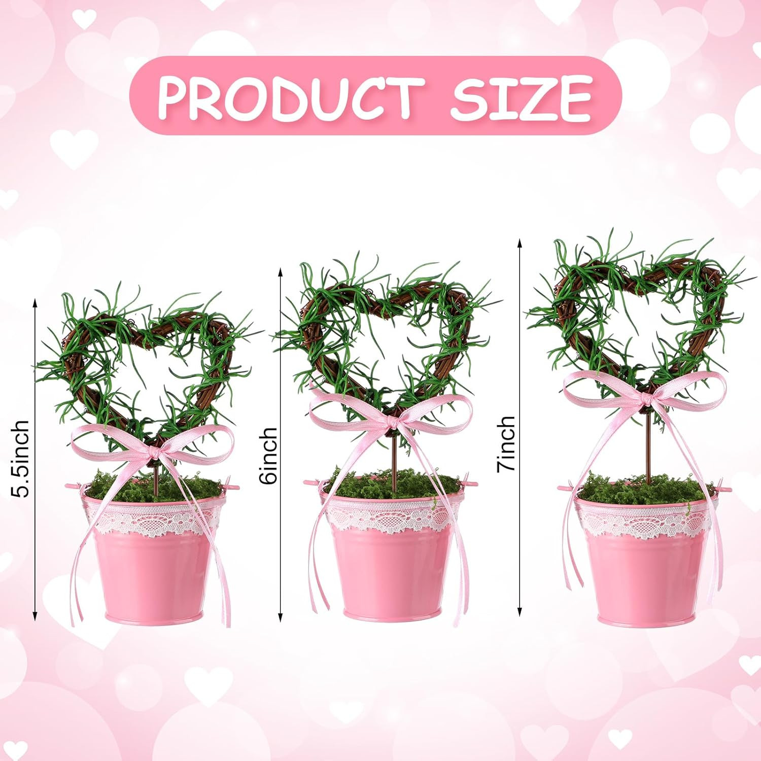 3 Pcs Valentine’s Day Heart Topiary Trees in Pots for Tabletop Decor