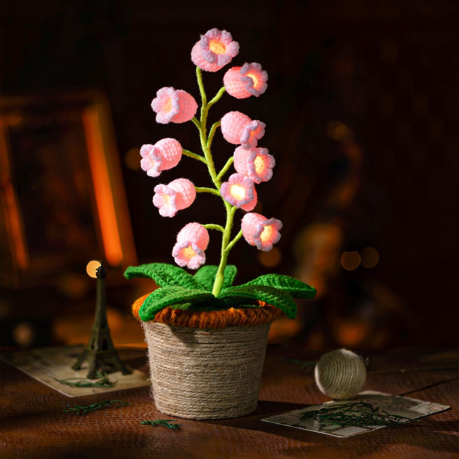 Lily of The Valley Lamp, Crochet Artificial Flowers with Night Lights, Cordle…