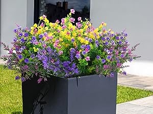 Artificial Flowers Outdoor, Faux Artificial Plants UV Resistant Plastic Flower
