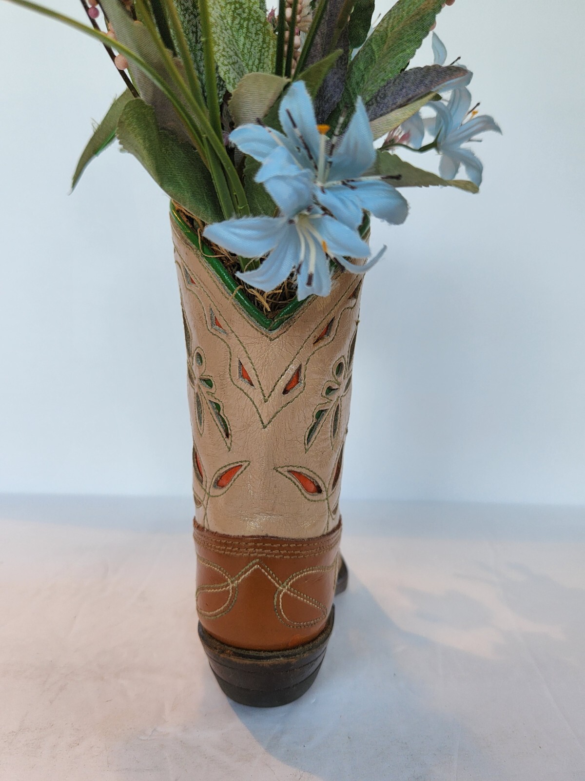Acme Leather Western Cowboy Boot 4.5D Blue Floral Decor Arrangement Farmhouse