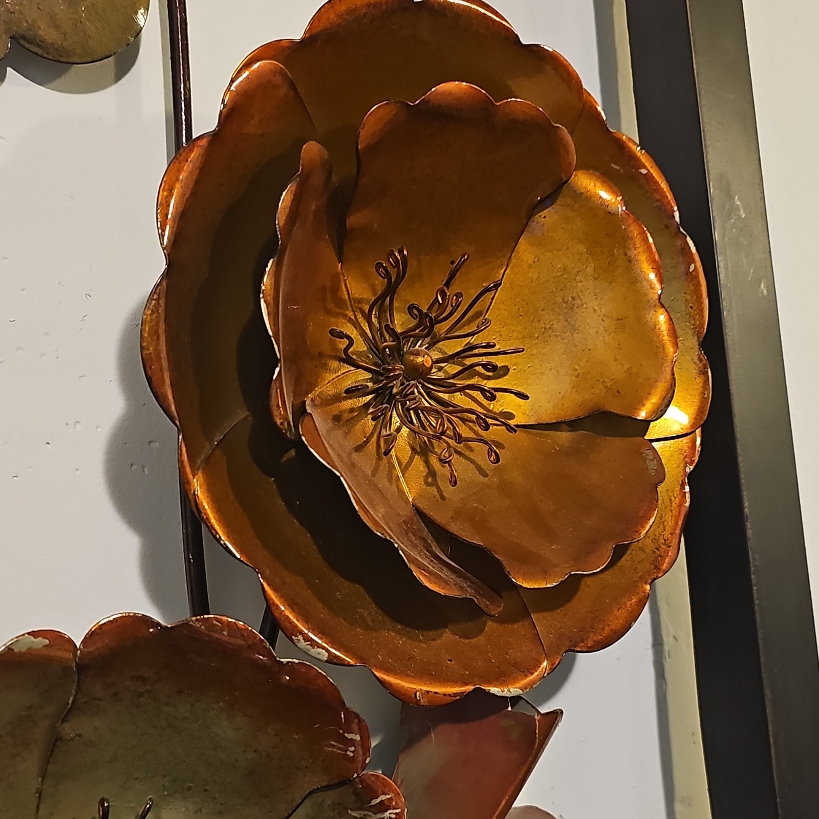 Metal Floral Wall Art Arrangement, Bronze Red Green Gold Black Flowers