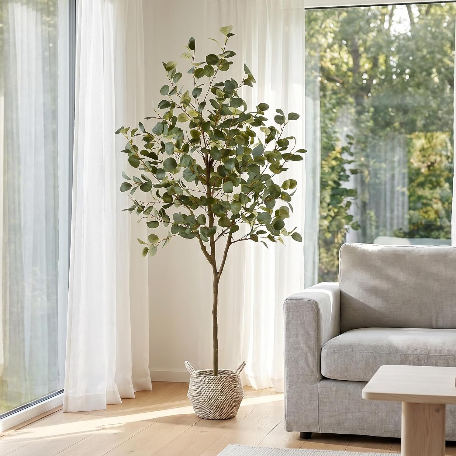 Artificial 6ft Eucalyptus Tree with Basket Green Silver Dollar