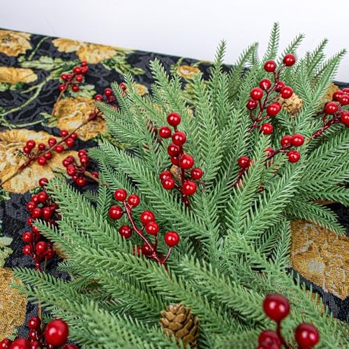 50 Pack Christmas Tree Decorations 6.5 Inch Artificial Berry Stems Red Berry