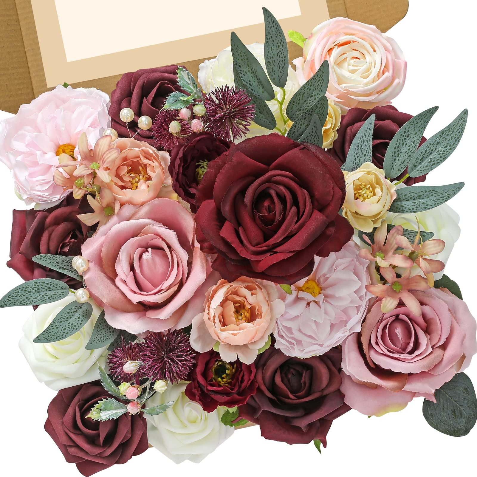 Artificial Flower Burgundy Pink Roses Silk Fake For DIY Wedding Bouquet New