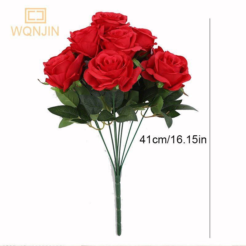 9 Artificial Rose Heads Big Bouquet Silk Flower Bunch – DIY Wedding Party Decor