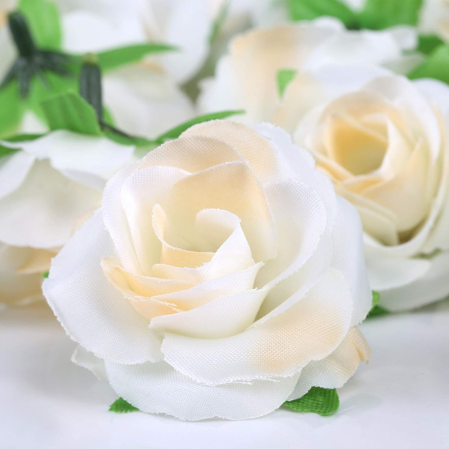 50PCS Mini Cream White Roses Artificial Flowers, 1.6″ Small Silk Fake Roses | Ro