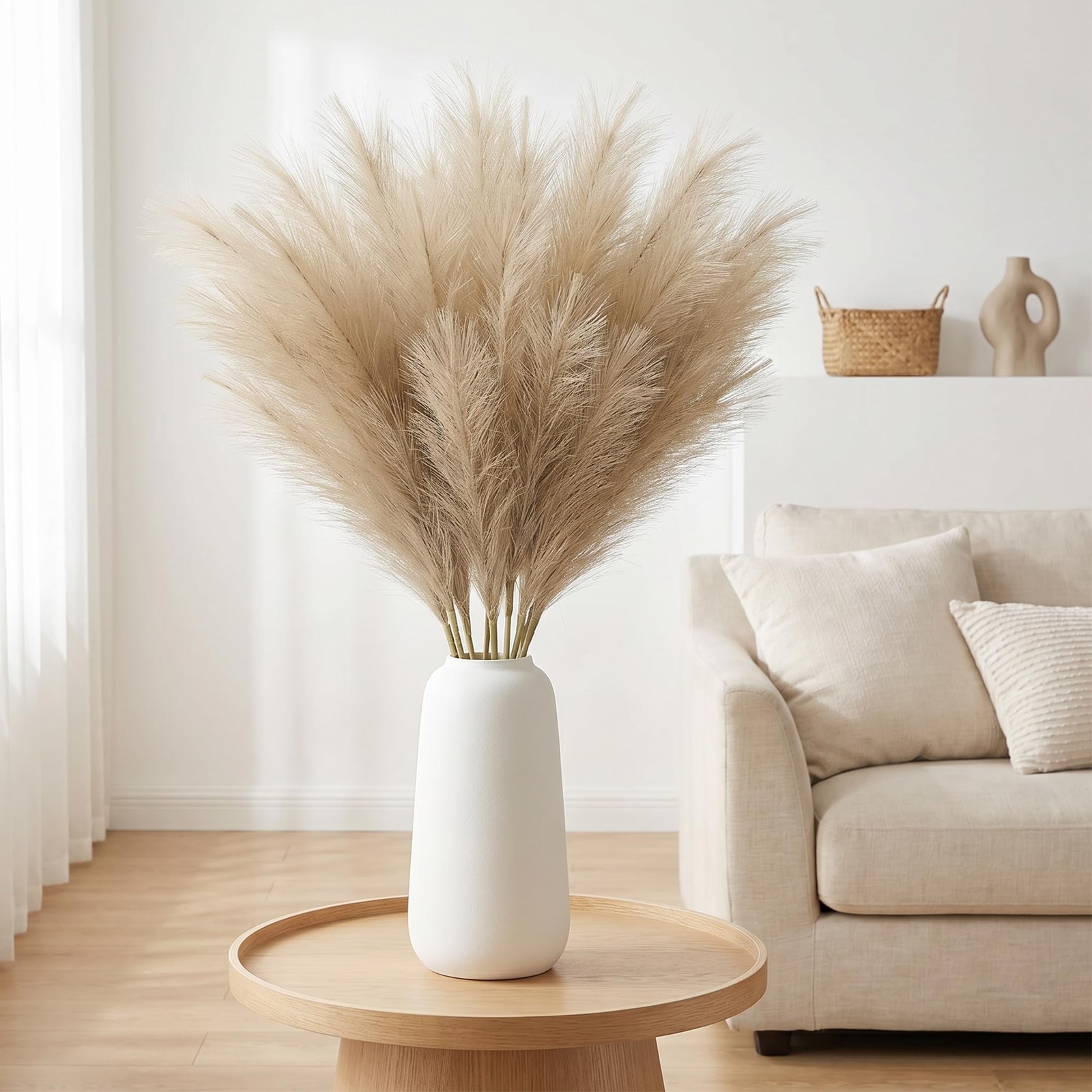 8 PCS 35.4 Inch Brown Tall Pampas Grass Decor Large Artificial Vase Filler
