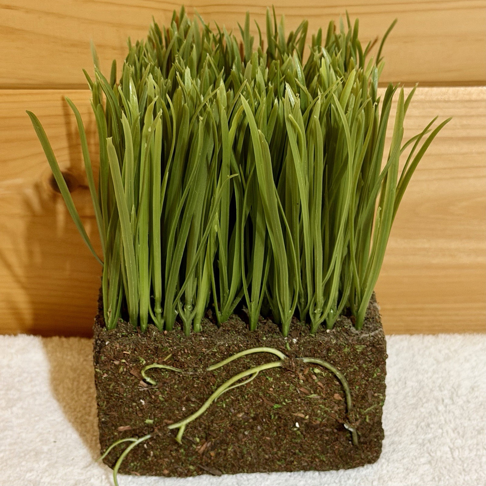 Faux Grass & Soil & Roots in a Styrofoam Block Fake Turf Sod Florist Plant Decor
