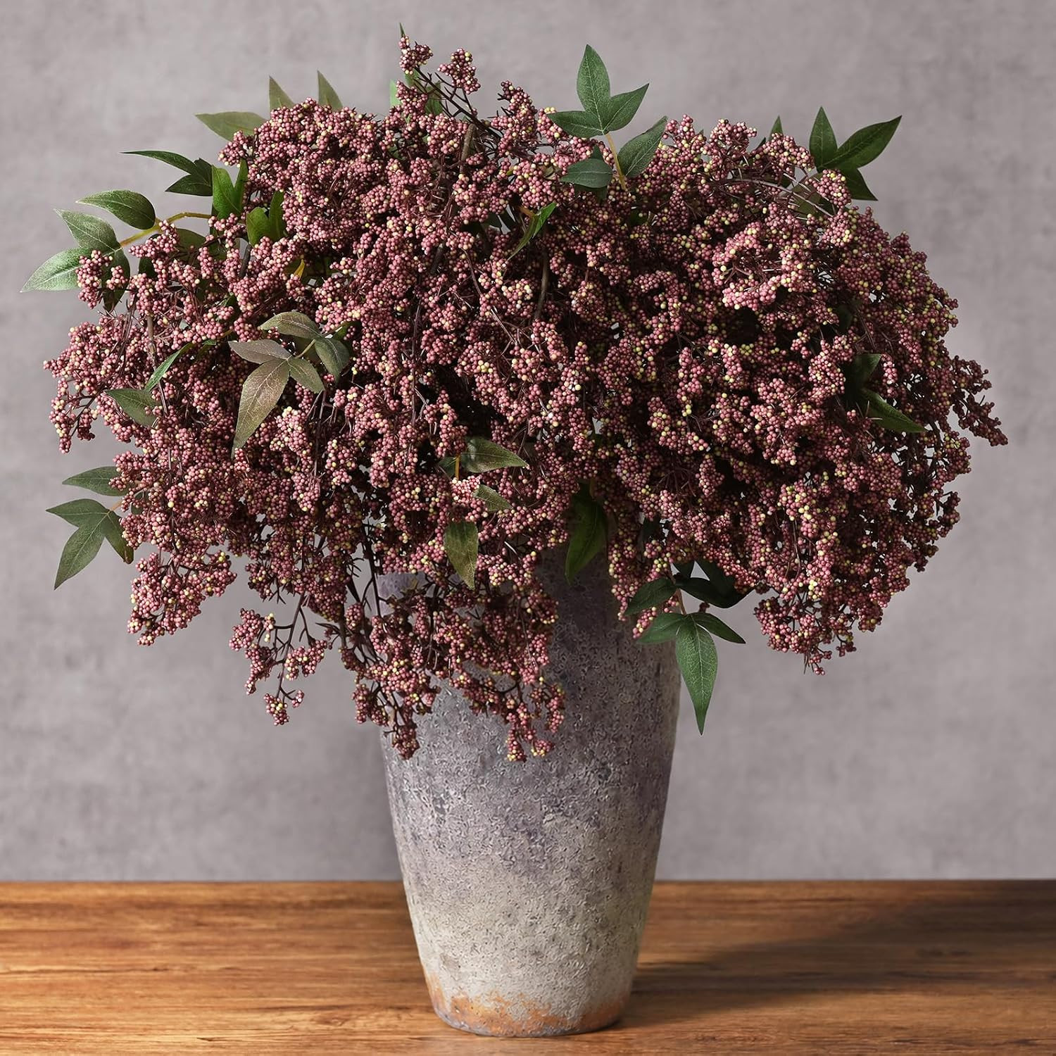 43In Faux Berry Stems for Vase, Artificial Nandina Branches Fall Decor Floral Pi