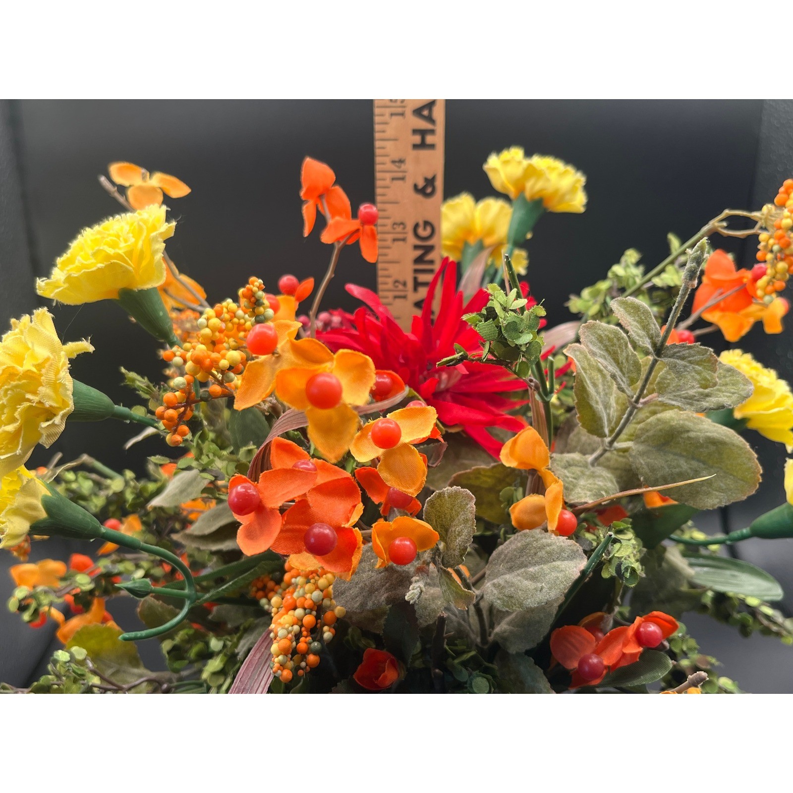 Burnt Orange Vase Faux Flower Arrangement 13″ Tall Autumn Colors Decor Fall