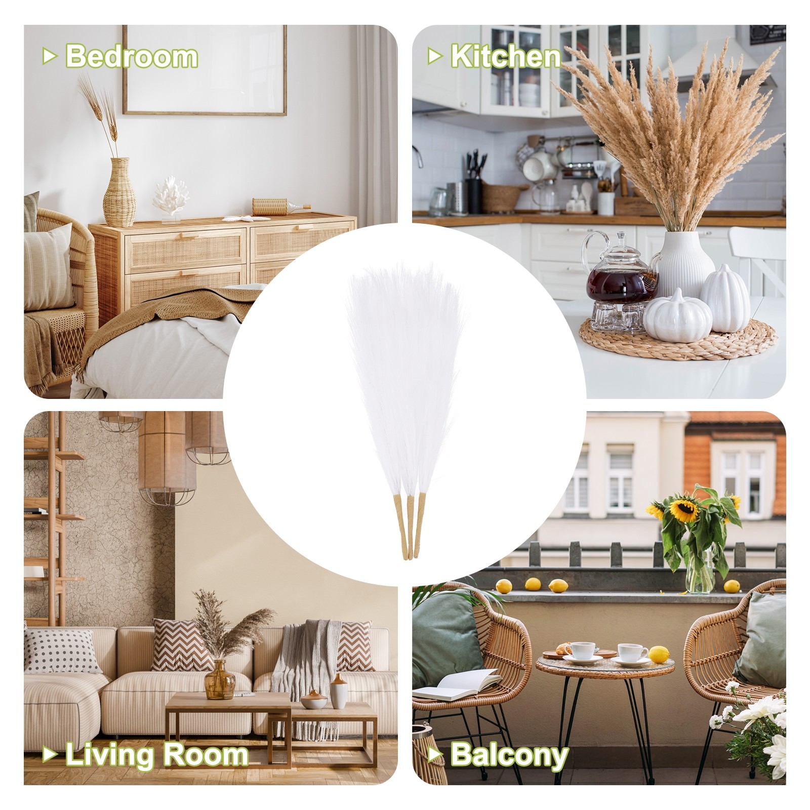 3pcs Dried Faux Pampas Grass 17″ Artificial Pampas Grass Decor White