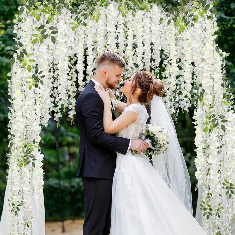 24 Packs Wisteria Hanging Flowers Artificial Vine Garland Wedding Party Decor US