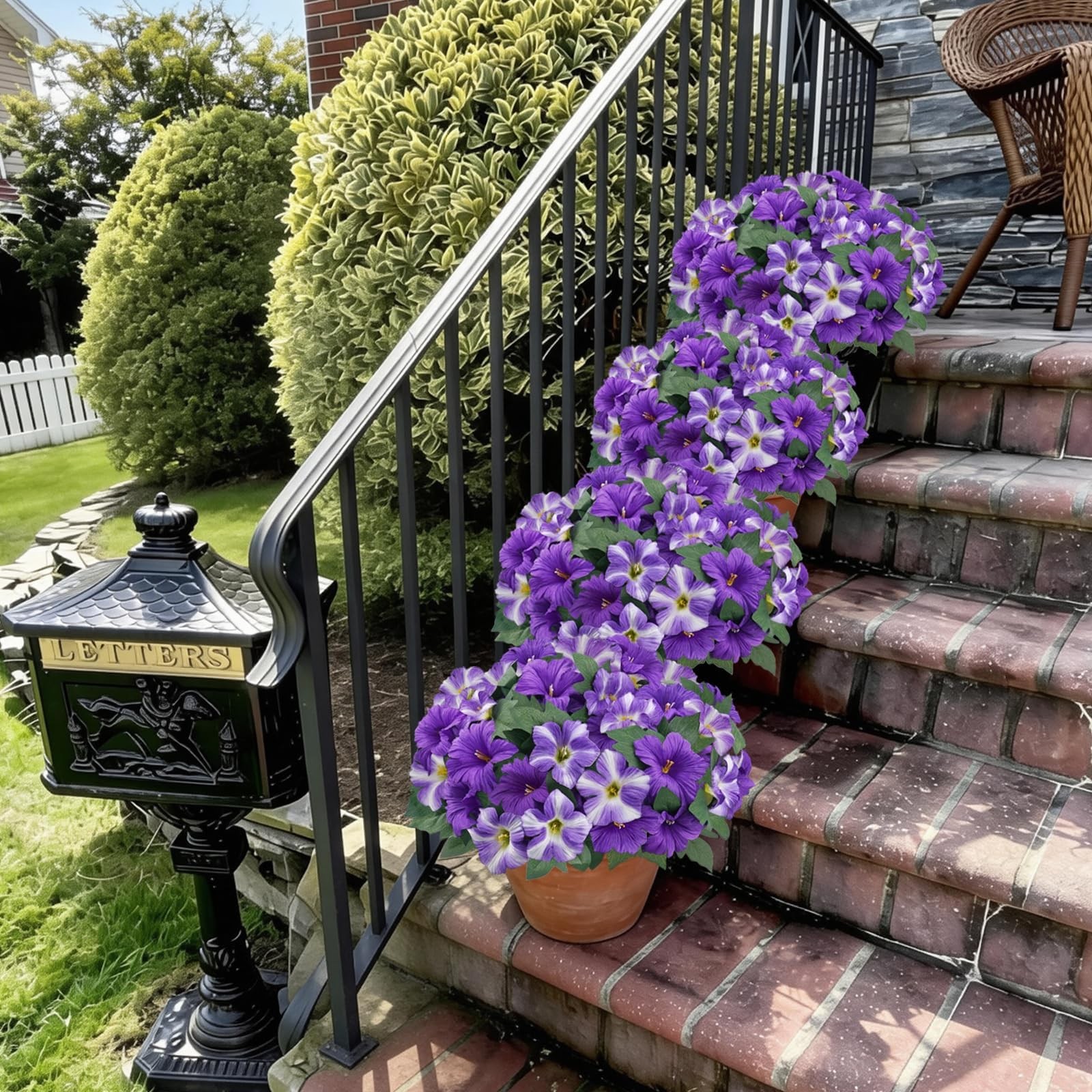 6Pcs Artificial Petunias for Outdoors UV Resistant Purple Faux Petunias for O…
