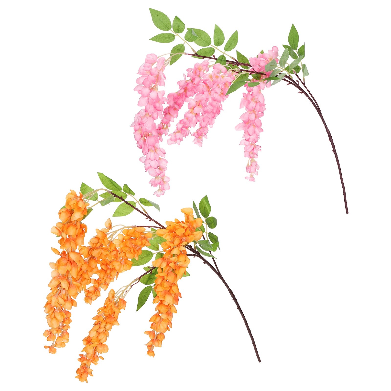2Pcs Artificial Wisteria Hanging Flowers 3.9ft Fake Hang Floral Dark Pink/Orange