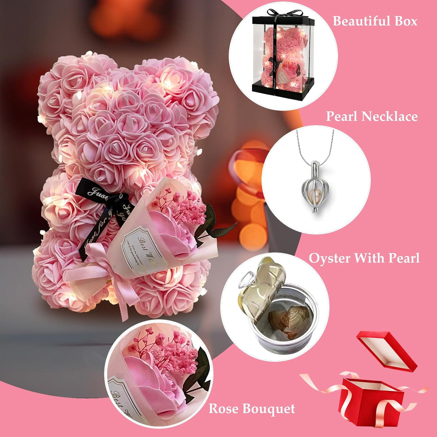 Romantic Valentine’s Day Gift For Her Artificial Flower Rose Teddy Bear With Pre