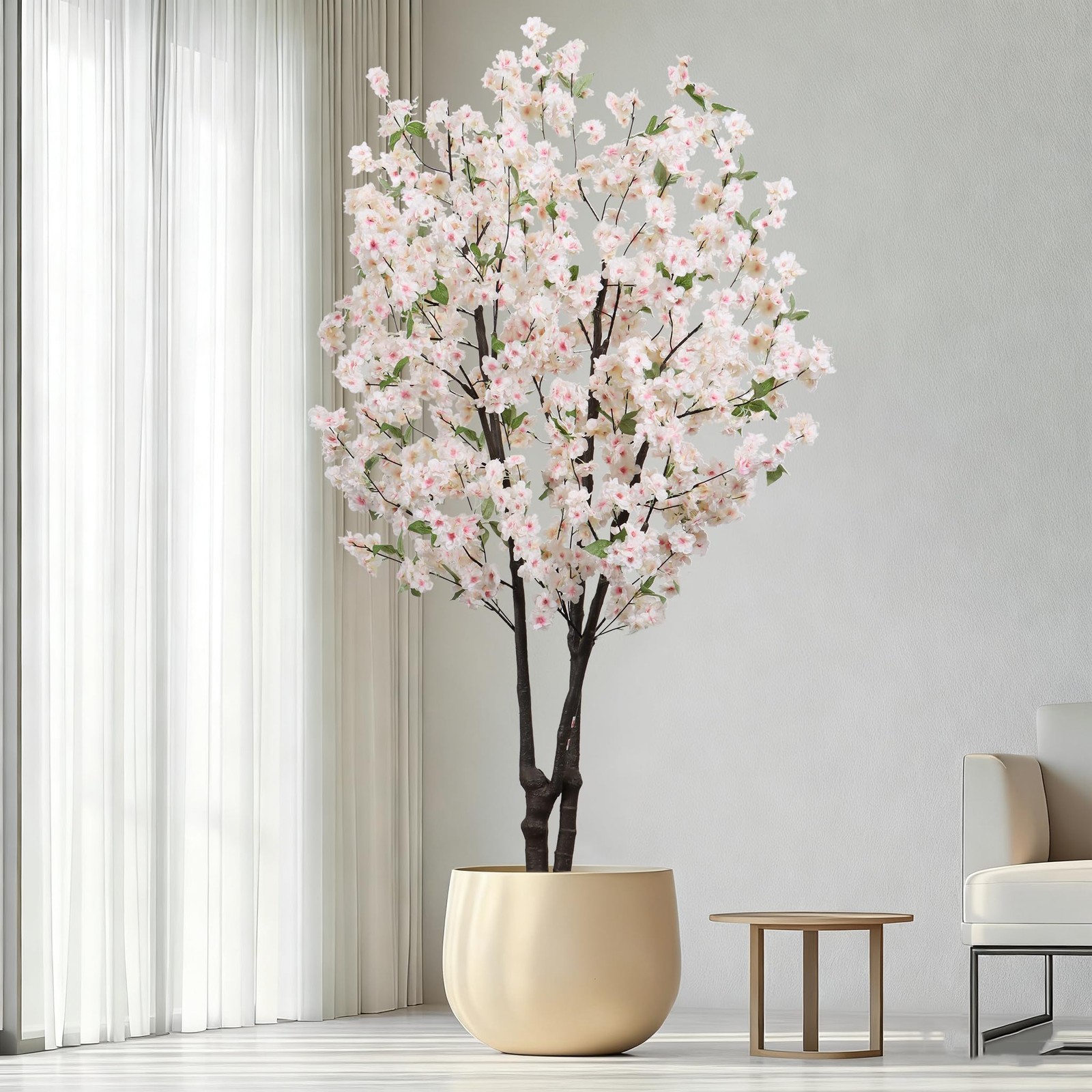 DRACIT Artificial White Cherry Blossom Tree 5.7ft(68in) Faux Lifelike Plant