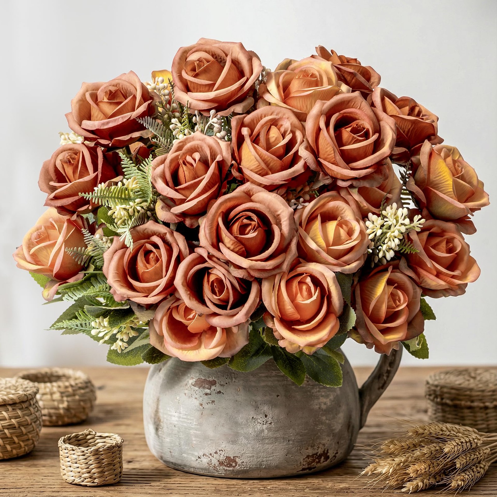 Fake Roses Burnt Orange Roses Artificial Roses Silk Roses Artificial Roses wi…
