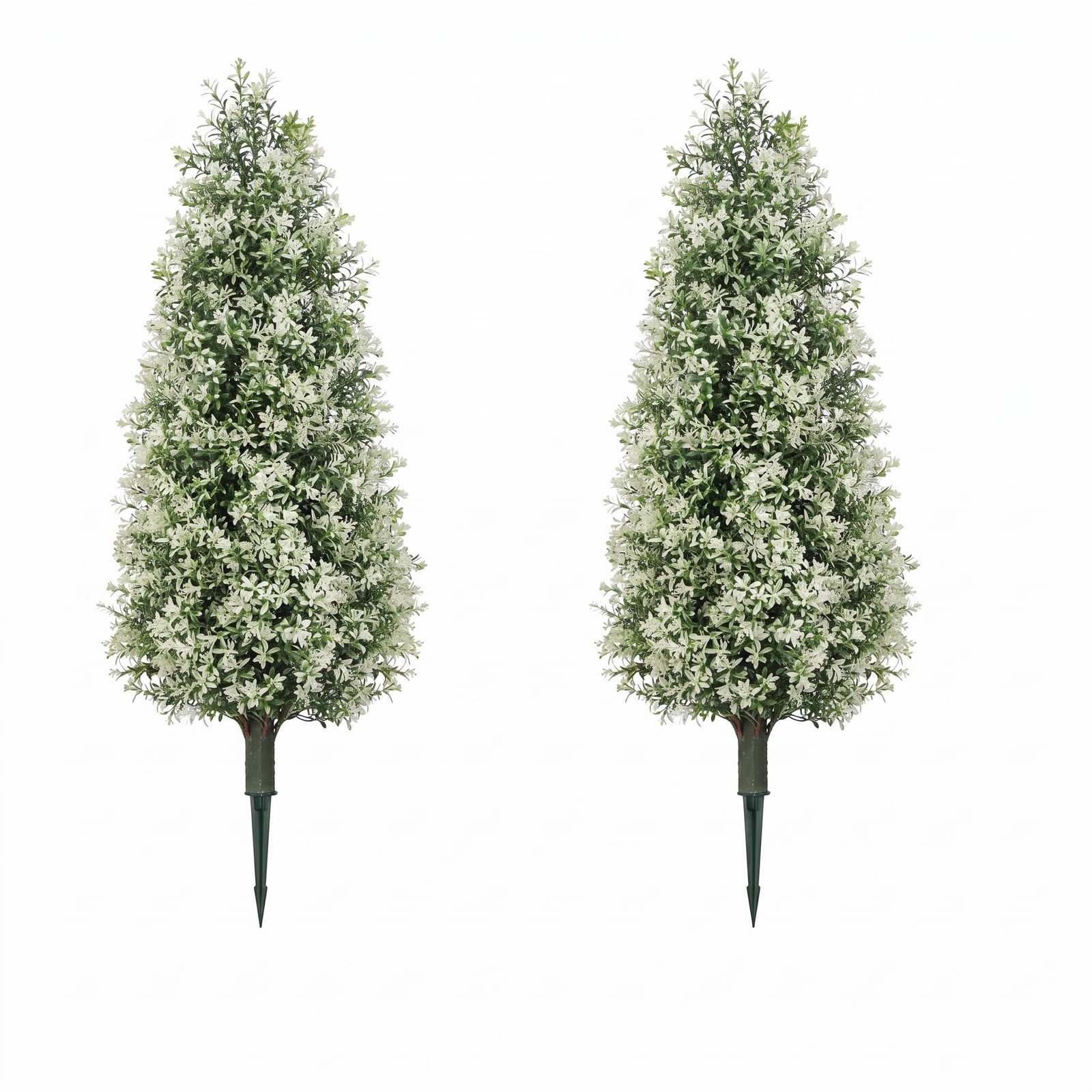 3 Ft Boxwood Topiary Set of 2, Outdoor Fake White Trees, Lifelike Faux Topiar…