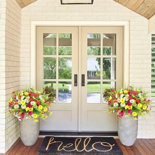 Artificial Flowers for Outdoors 12 Bundles White,magenta, Rose Red,yellow