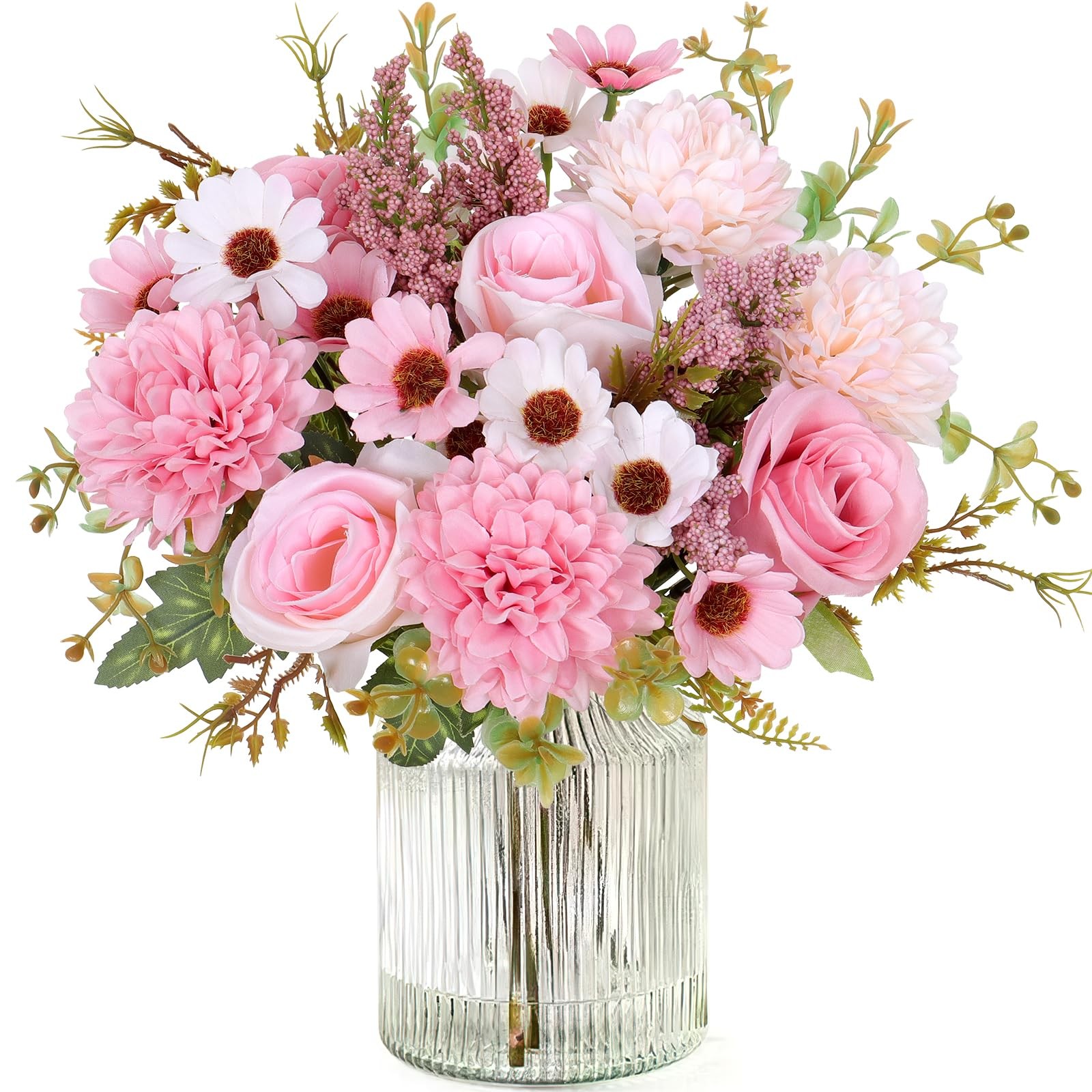 2 PCS Artificial Bouquet Silk Roses Daisy Chrysanthemum Pink Valentines