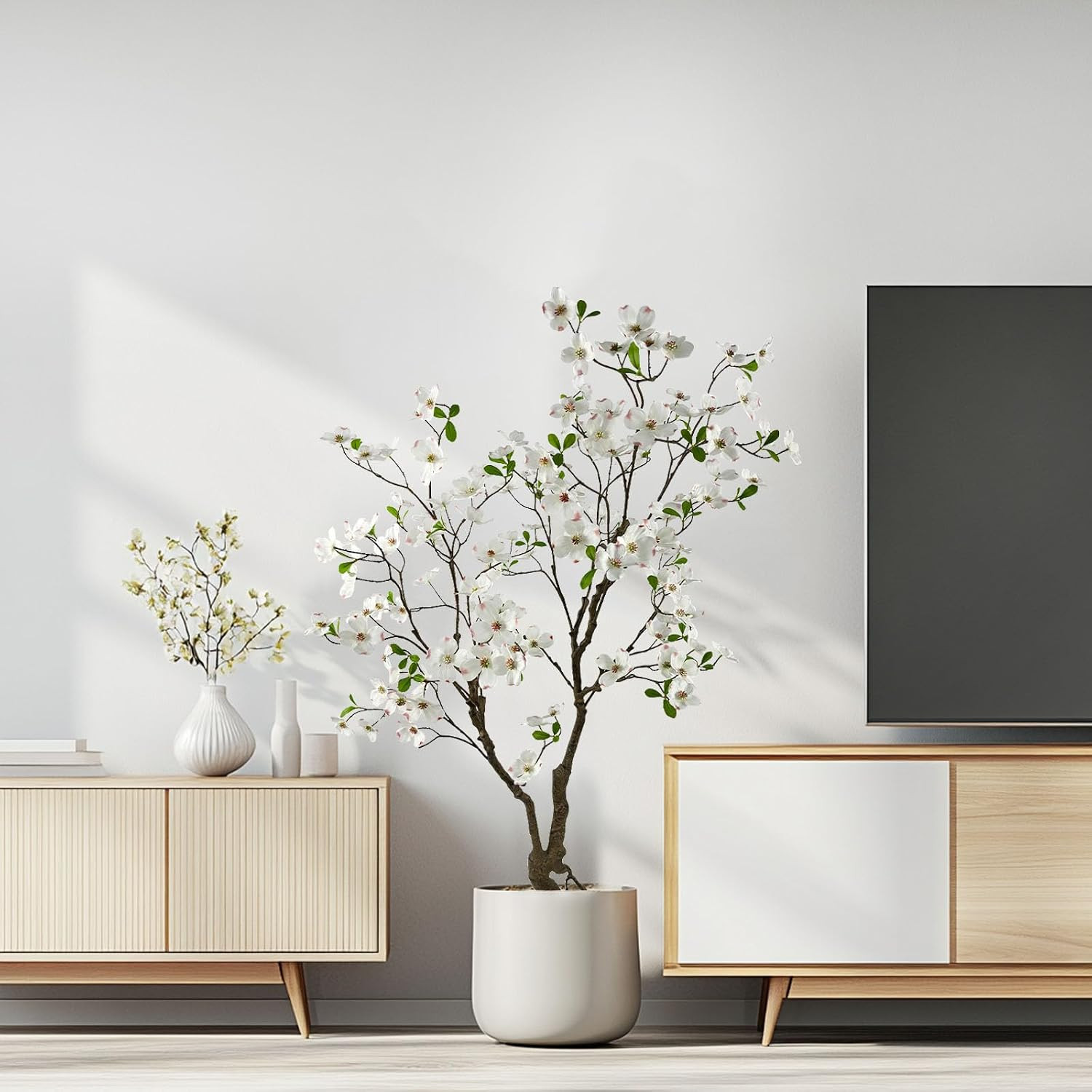 5Ft Artificial White Dogwood Potted Flowering Tree | Application: Elegant Faux F