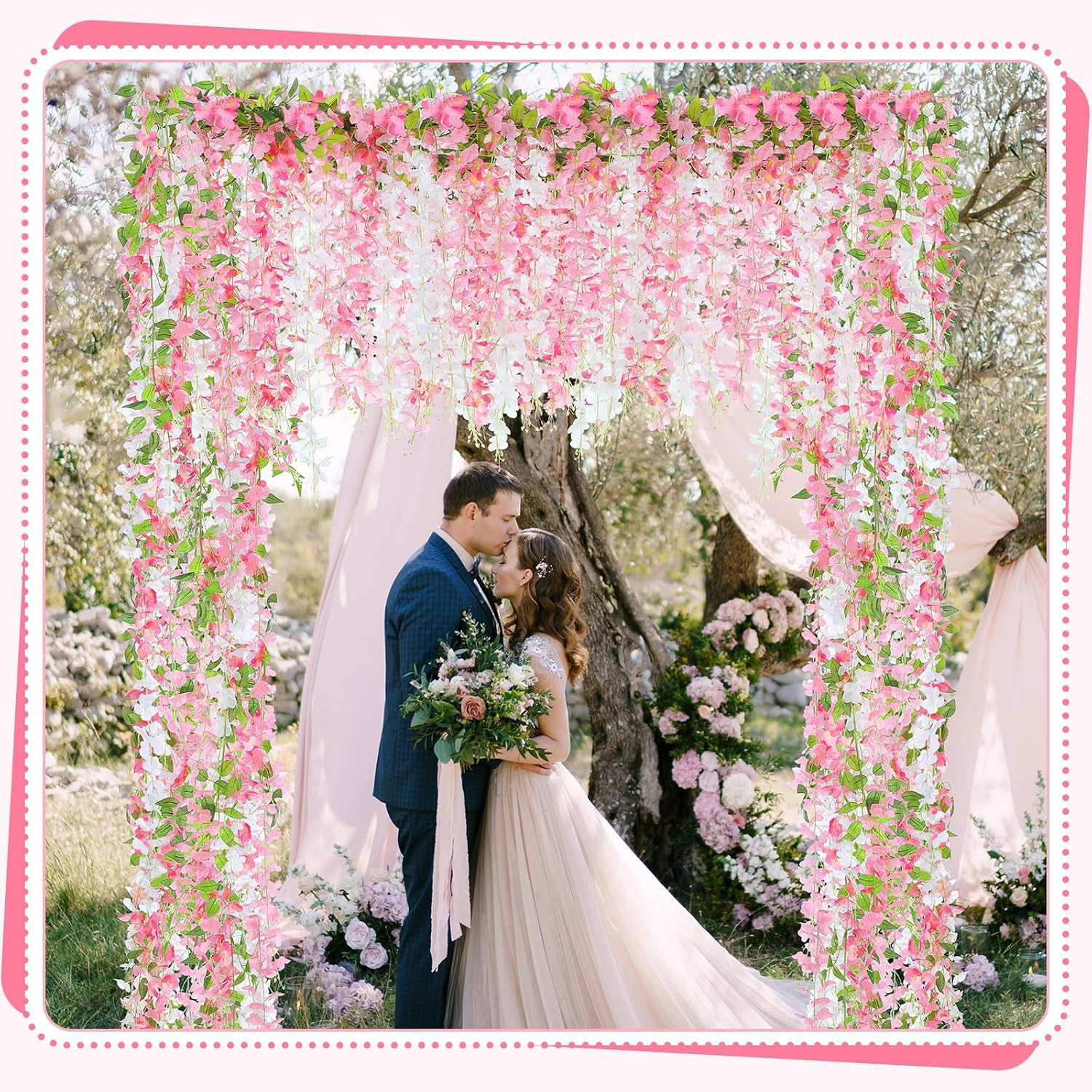 4Pcs Wisteria Artificial Flowers Garland, 7.2Ft/Piece Wisteria Hanging Flowers G