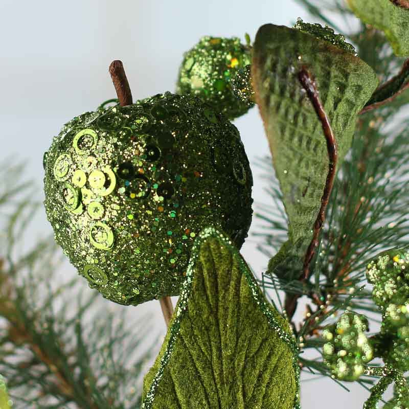 Set of 2 Green Sparkling Velvet Artificial Poinsettia and Fruit 17″ Picks