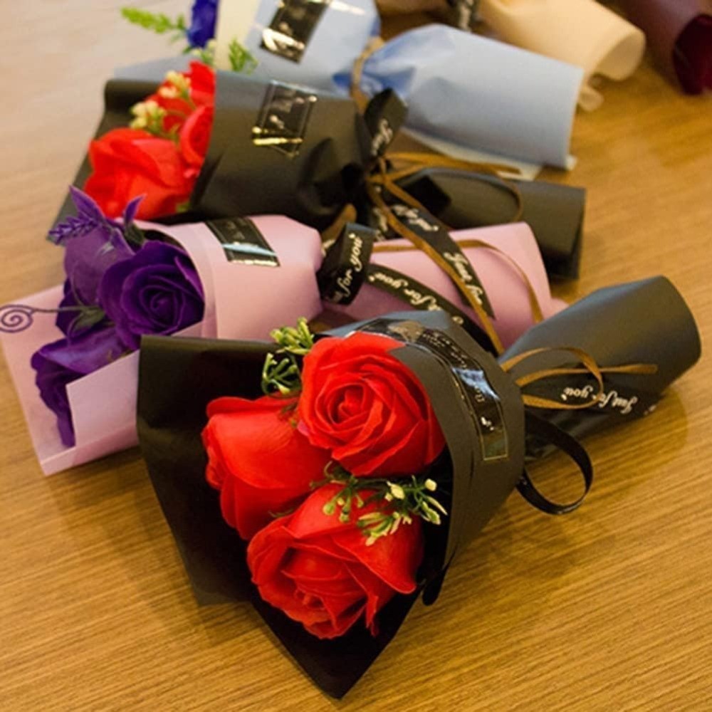 Red Artificial Rose Bouquet Soap Flower Petals Gift for Women Valentine’s Day