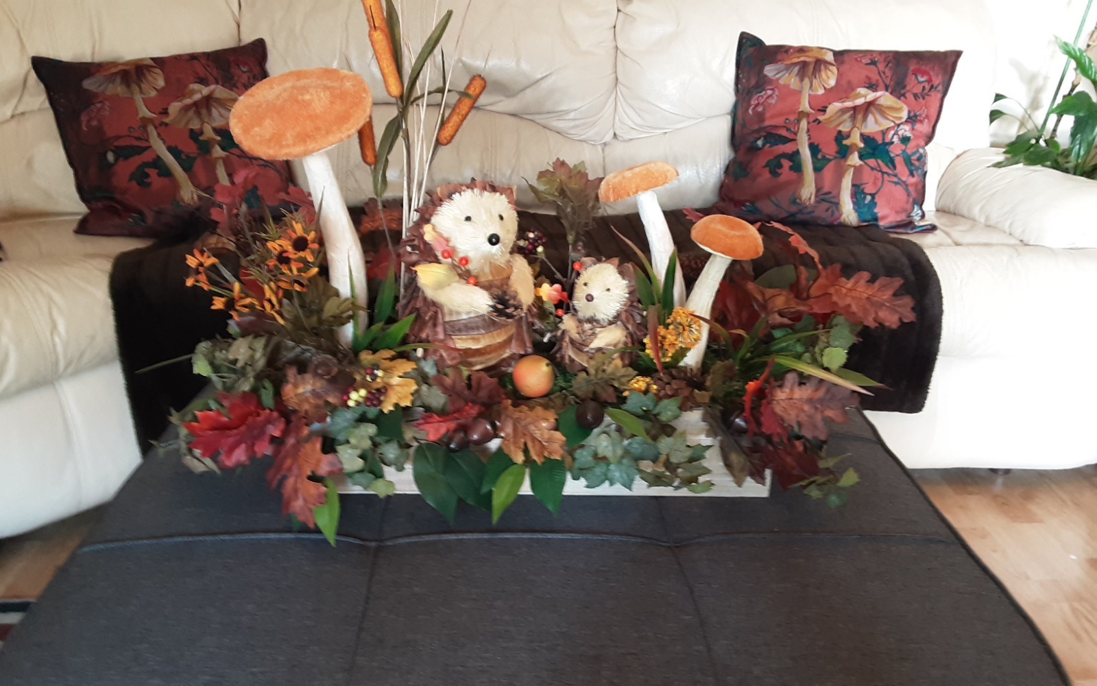 Fall Decoration Autumn Centerpiece Hedgehog Display Handcrafted Leaf Arrangement