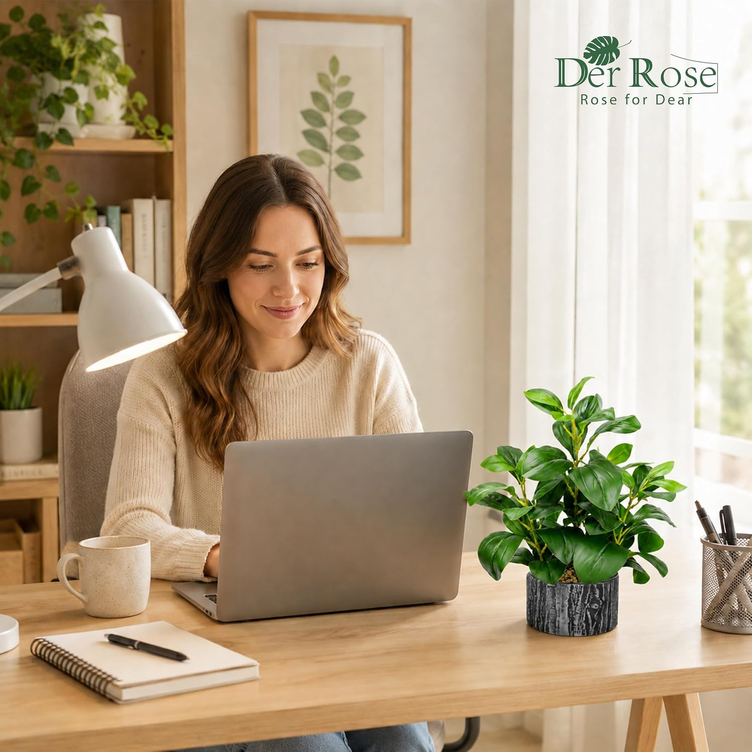 Der Rose 15.7″ Artificial Plants Indoor, Money Leaf Fake Plants in Pot for Desk