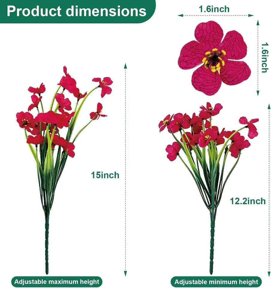 24 Pcs (6 Color) UV Resistant Outdoor Artificial Faux Flowers Plants Realistic P