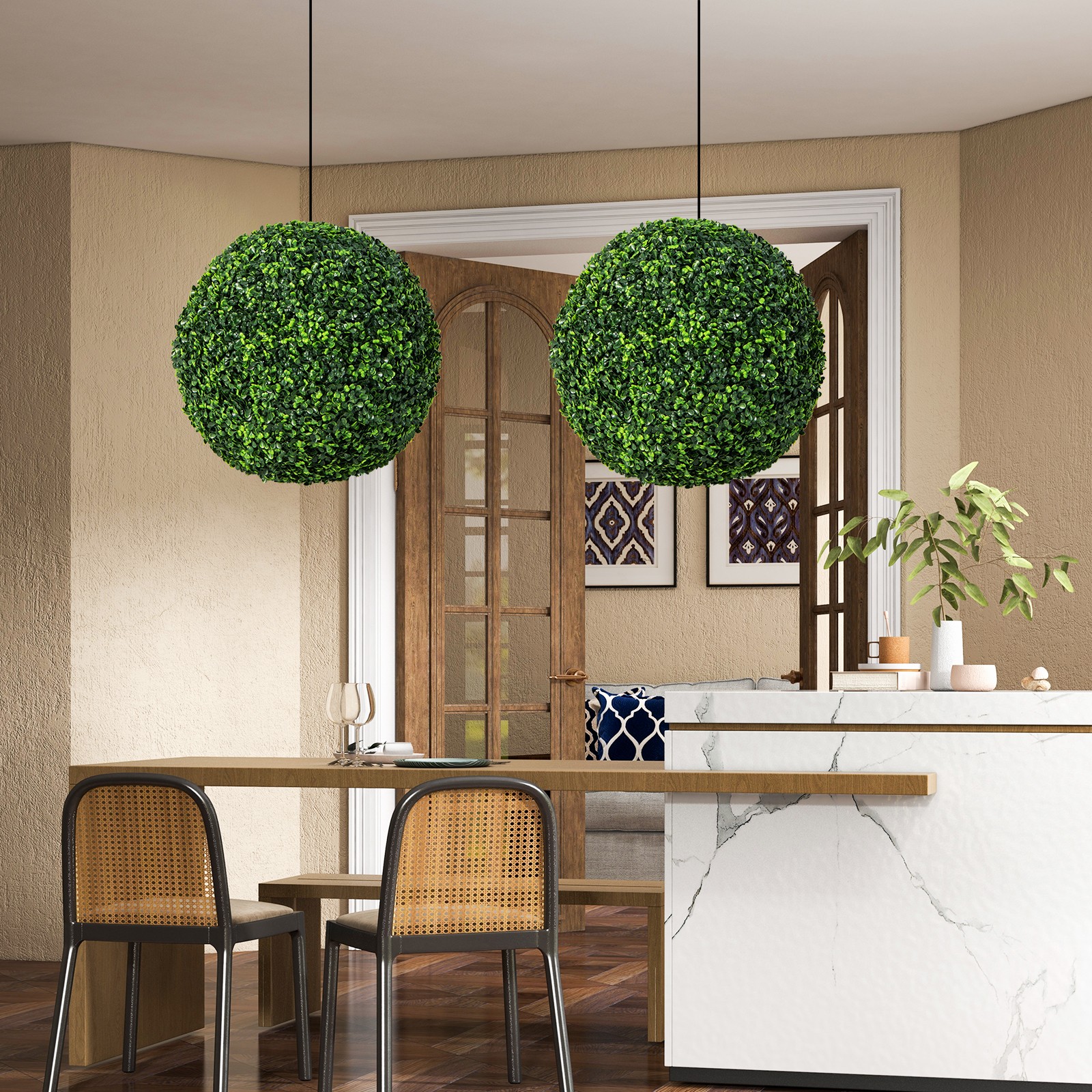 2 PCS Artificial Plant Topiary Ball 19″ Faux Decorative Balls for Indoor Outdoor