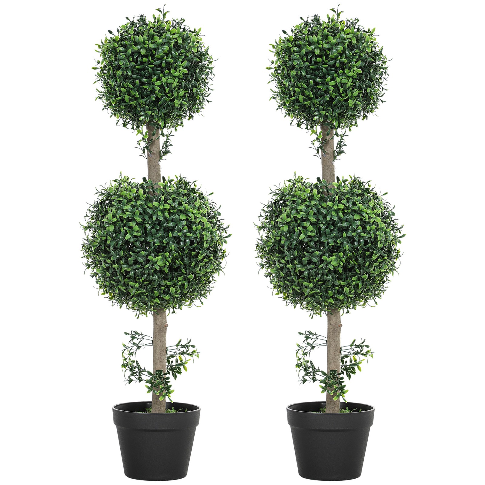 Set of 2 Artificial Ball Boxwood Topiary Tree Outdoor Plants in Pot Indoor Decor