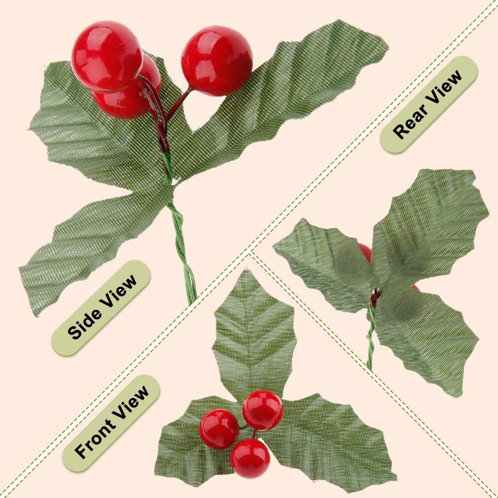 10 Pcs Artificial Leaf + Holly Berries for Wedding Party Home Decoration DIY