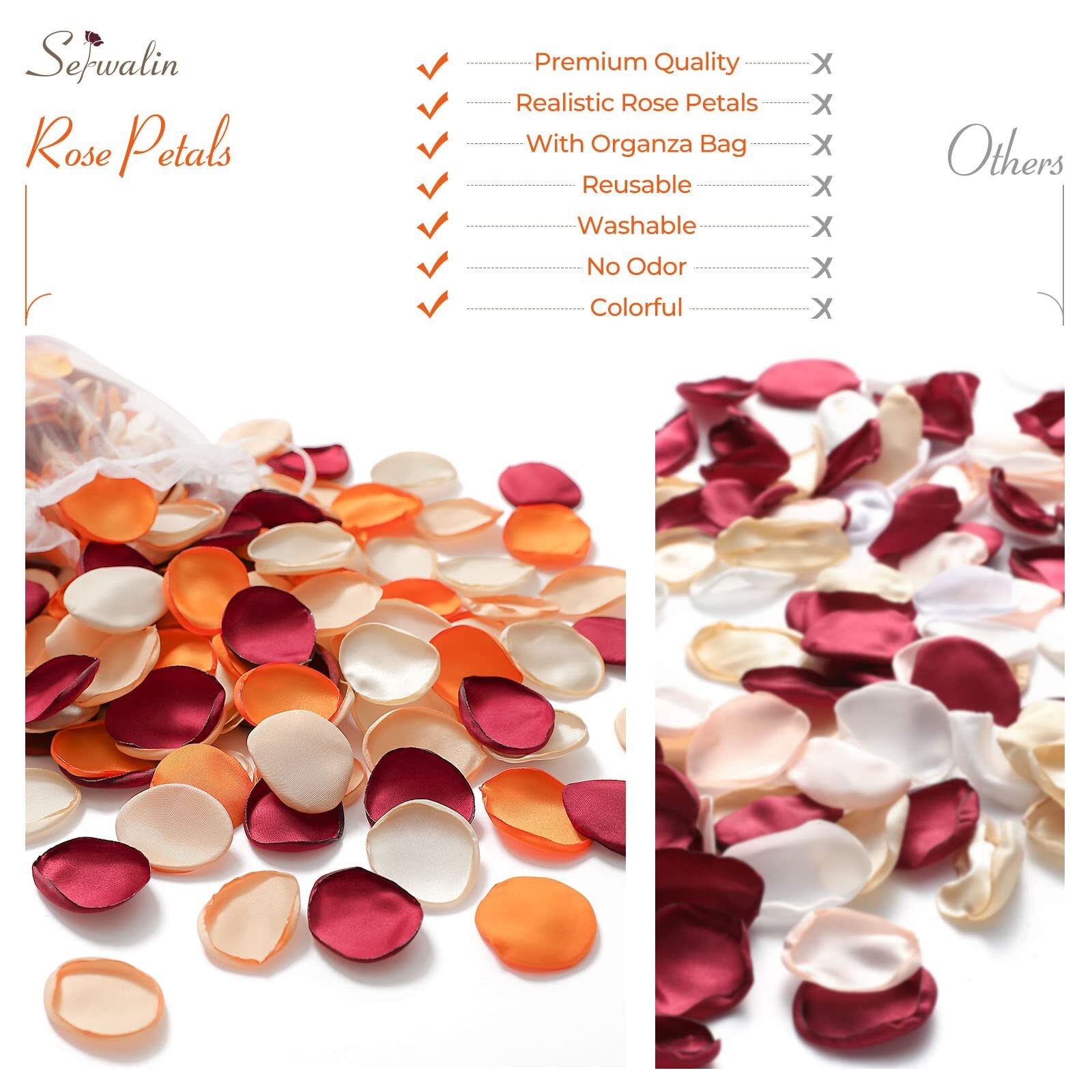 500PCS 4 Color Mix Silk Rose Petals Burgundy Gold White Orange Wedding Aisle